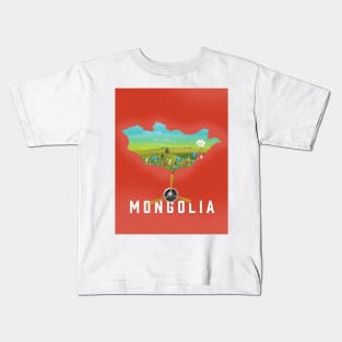 Mongolia Map travel poster Kids T-Shirt